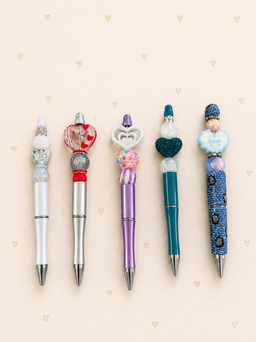 Lot of 5 Beaded Decorative handmade heart theme Ballpoint Pens - Assorted Colors